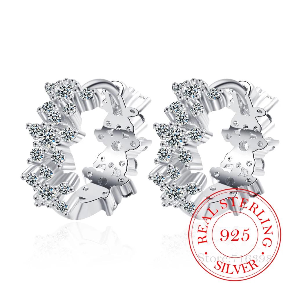 100% Real 925 Sterling Silver Lovely Stereoscopic Plum Bossom Piercing Earrings For Women Student Luxury Jewelry Aretes De Mujer