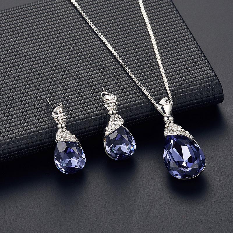 Rhinestone-Embellished Alloy Necklace & Earrings Wedding Set