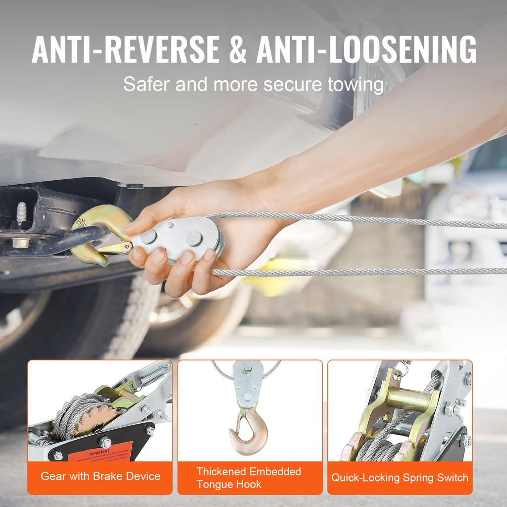 SucceBuy Come Along Winde 2/4/5 Tonnen Zugkraft Schwerlast Ratsche Automobil Hebezug Stromkabel Zuggerät für Fahrzeugbergung