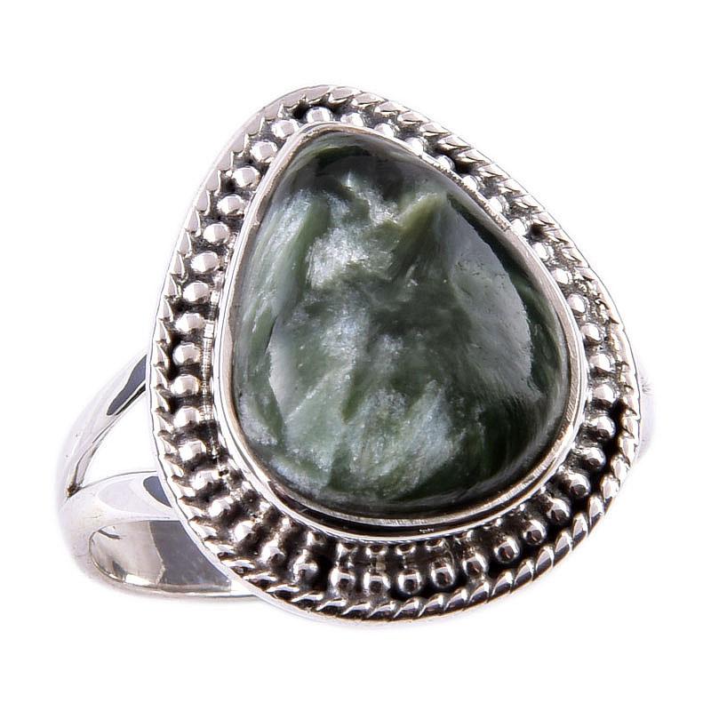Natural Seraphinite Gemstone 925 Solid Sterling Silver Jewelry Ring Size 9 t0e90