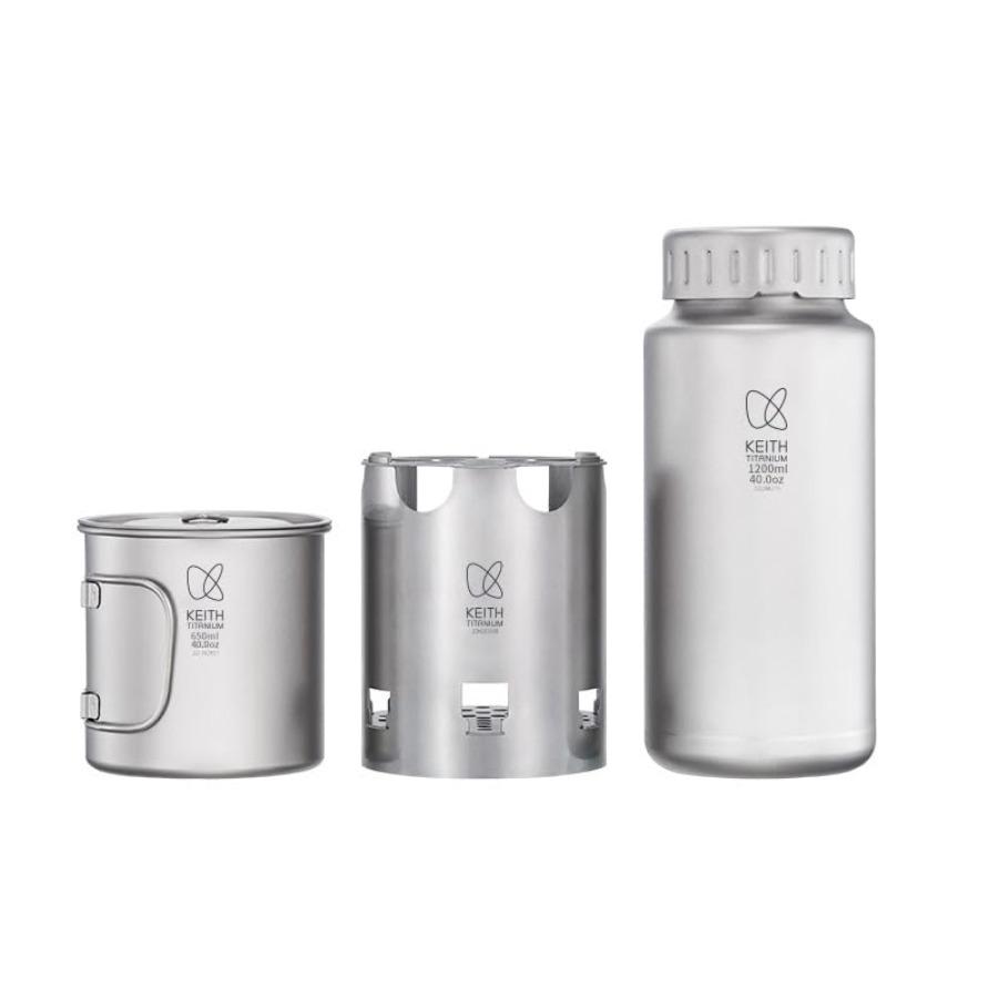 

Ultralight Titanium Bottle Mug Wood Stove Set with Canvas Carry Bag - Durable Eco-Friendly Camping Gear in Silver for Hiking an