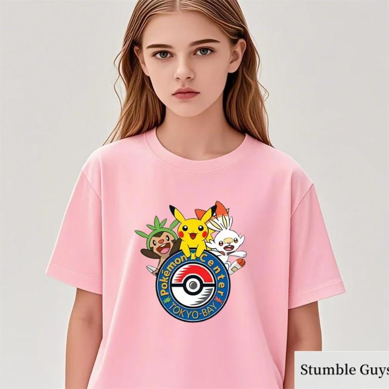 Anime Pokemon T-shirt Kids Cartoon Pikachu Gengar Printed Tshirt Casual Boys Clothes Girls Birthday Gifts Fashion Teen Tops