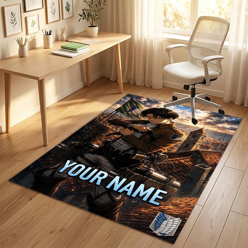 Personalized Crystal Velvet Carpet,Attack on Titan Custom Printed Name, Plush Area Rug For Home Indoor Decor