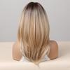 Synthetic Wigs Long Natural Wavy Wig Ombre Brown Golden Highlight Blonde Layered Hair with Side Bangs for Women Heat Resistant