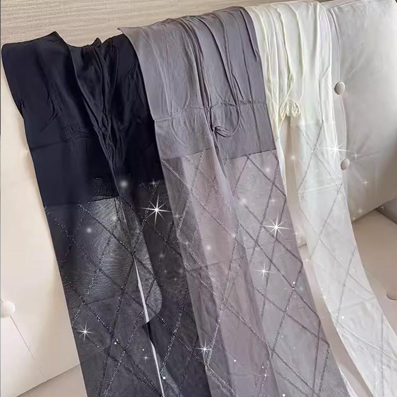 Spring And Summer Rhombus Silver Thread Diamond Shiny Pantyhose Ultra-Thin Cross Striped Fashion High Elastic Slimming Stockings