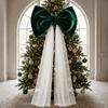 Mesh Tulle Large Velvet Christmas Bow Ornaments Tree Bow with Long Tails  Wedding