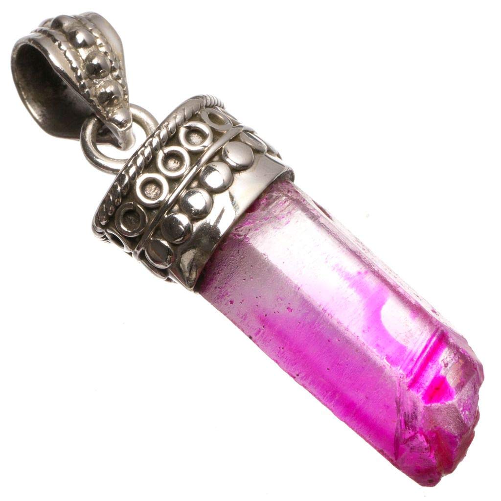 

StarGems Natural Dyed Aura Quartz Handmade 925 Sterling Silver Pendant 1 1/2 T0697