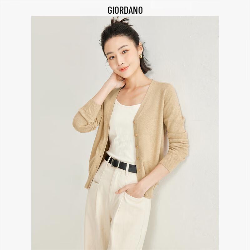GIORDANO Women's Pure Cotton V-neck Knitted Cardigan