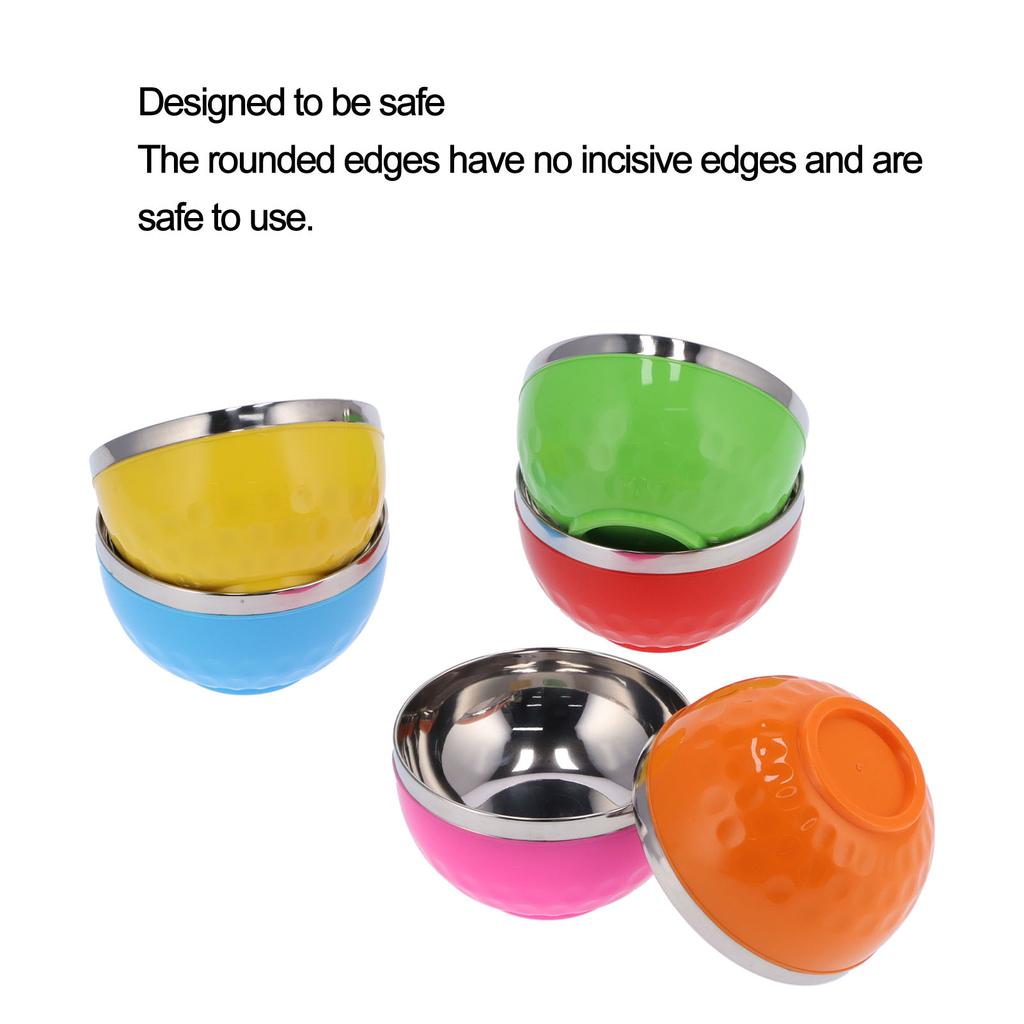 6Pcs set Color Stainless Steel Bowl Heat Insulation Salad Noodles Bowl for Home Kitchen(15cm L )