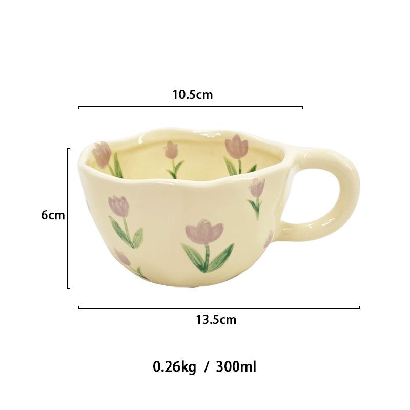 Hand-Pinched Korean Ceramic Mug for Coffee, Milk, Juice, or Breakfast with Floral Design