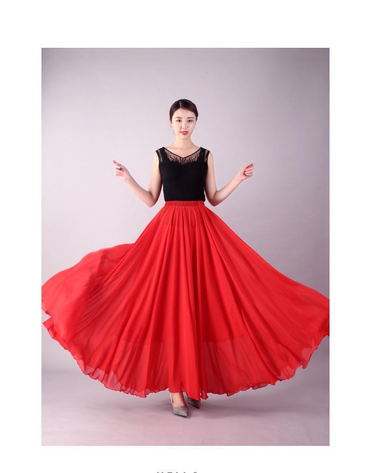 720° Doppellagiger Chiffon-Schwingrock für Klassischen & Volkstanz, Langer Übungsrock für Square Dance & Xinjiang-Tanz