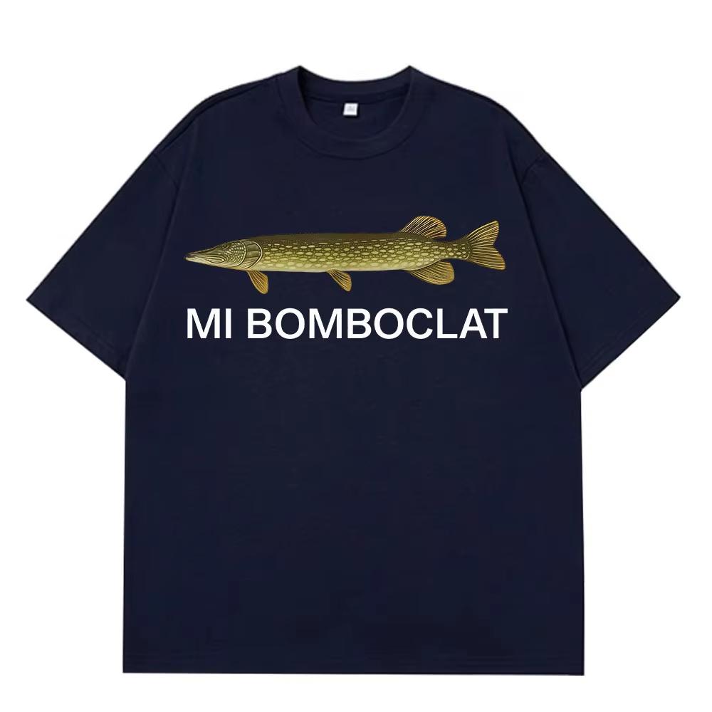 Summer Men's Letter Fish Print Round Neck T-shirt Casual Plus Size Pure Cotton Soft Breathable High-quality Short Sleeved Shirt