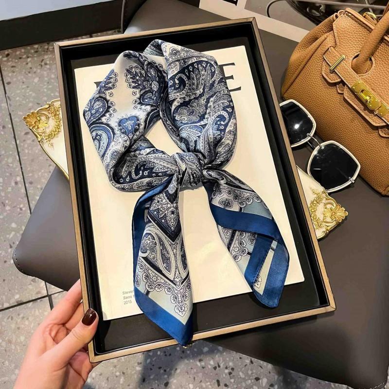 70cm Square Silk-Like Scarf Women Lightweight Fashion Accessory Office Chic Neck Wrap Stylish Print Design