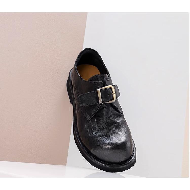 Women's Retro British Style Thick-Soled Loafers with Belt Buckle
