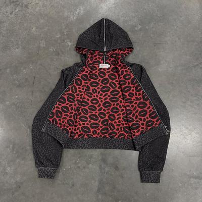 Übergroßer Kapuzen-Reißverschluss-Sweatshirt mit Leopardenmuster Unisex Streetwear Lässiger Pullover