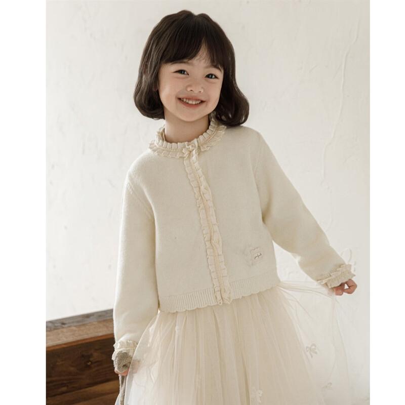Girls' Cream Lace-Trimmed Cardigan Sweater