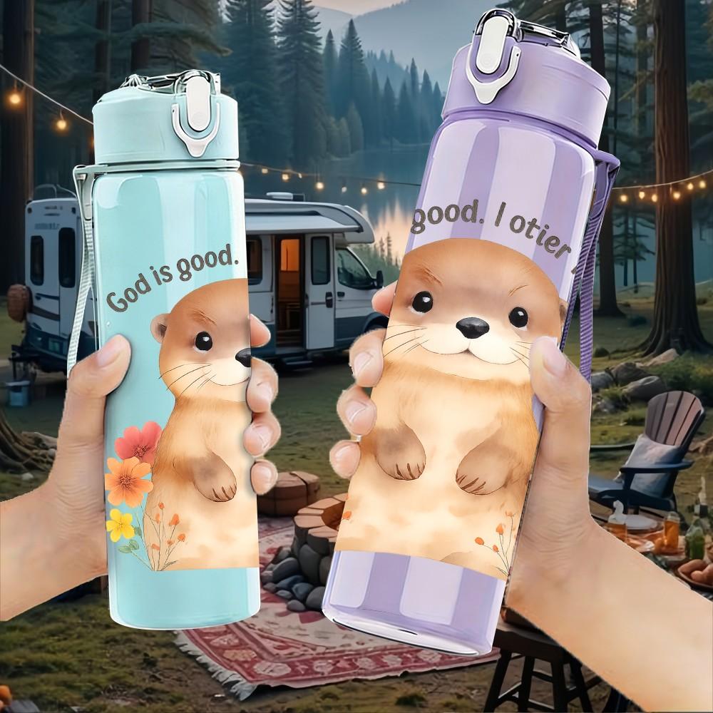 1PC Flower Baby Otter 750ml Color Plastic Sports Water Bottle Leakproof Flip Straw Lid Suitable for Sports Office Home Use