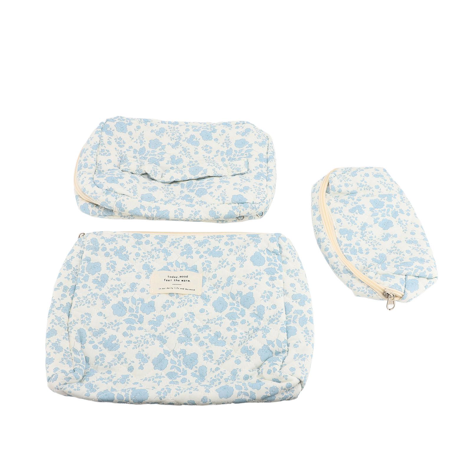 

Cosmetic Bag Set with Handle Double Zip Lined Mesh Layere Portable Essential Cotton Toiletry Bag