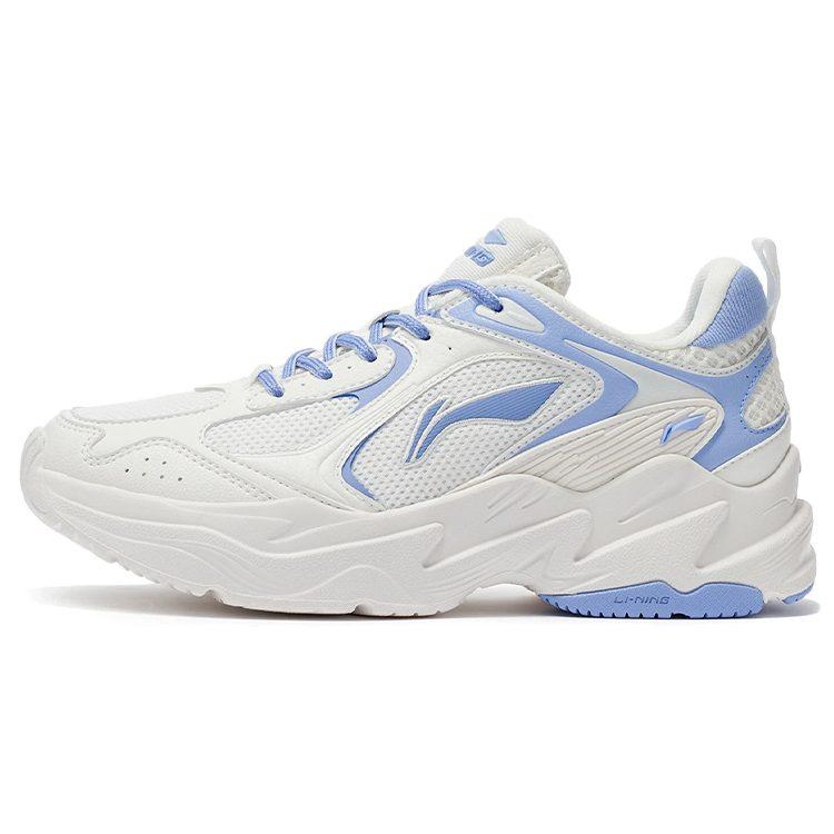 Li Ning Cushioning Slip Resistant Abrasion Resistant Low top Running Shoes Women's White Blue ARLS008-2