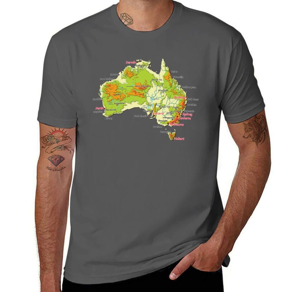 Australia Physical Map Topographic Map Of Australia Coast Capitals And Major Cities Tshirt Big And Tall Casual Tshirt