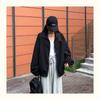 Chaqueta de Béisbol Negra Oversize para Mujer Ropa Exterior Casual de Otoño Corte Holgado Cuello Polo Manga Larga