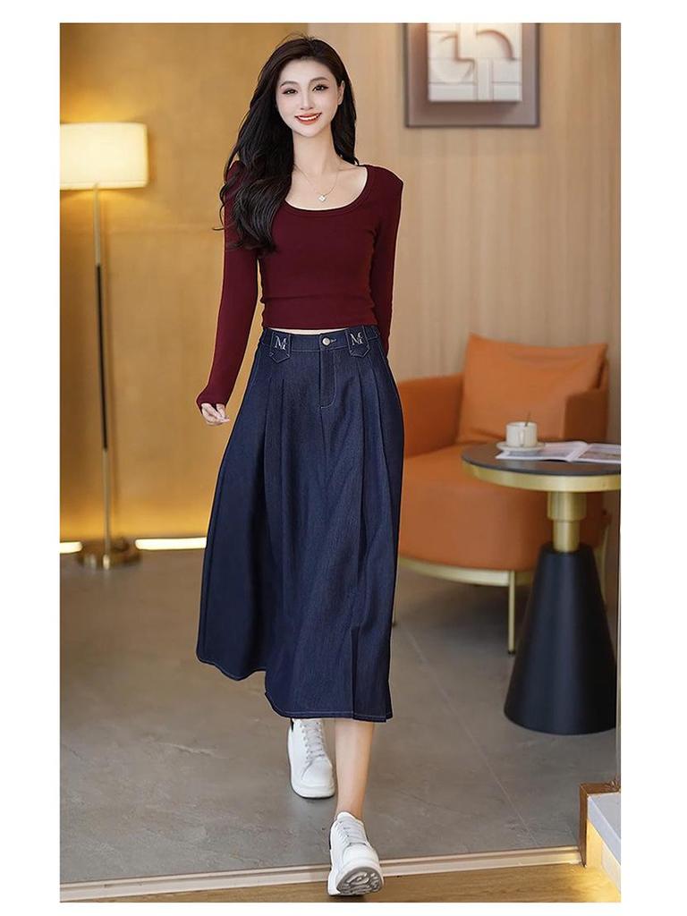 Simple High-Waisted Mid-Length Denim Skirt - 2026 Early Spring Collection, Comfortable, Loose, and Slimming Fit.