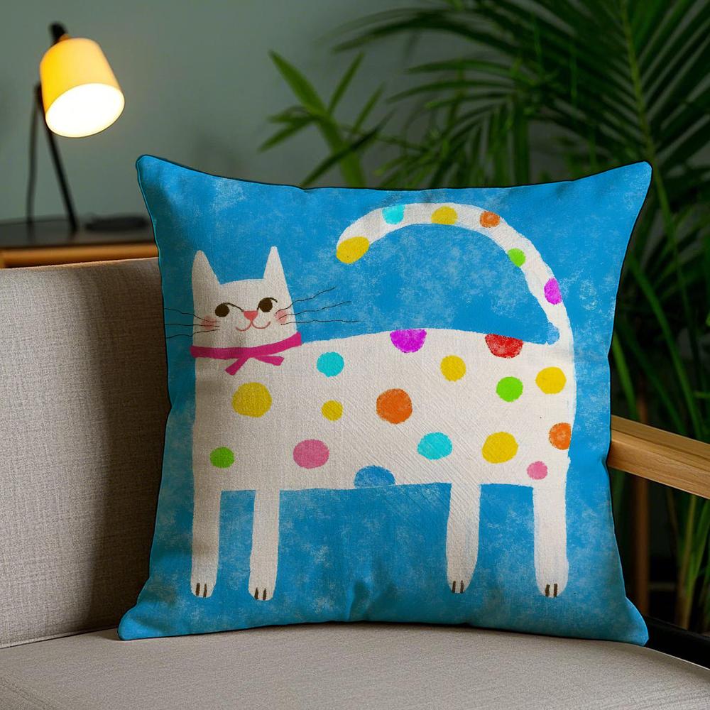 Cat Cute Cushion Cover Soft Short Plush Double-Sided Printing Home Decor Machine Washable Pillow Case Gift