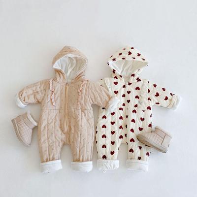 2024 Winter Velvet-Lined Warm Printed Lace Cotton Climbing Suit for Infants and Toddlers