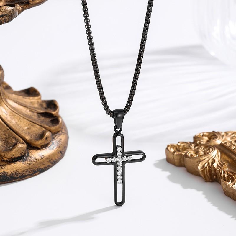2026 Stone Cross Necklace Fashion Light Luxury Necklace Jewelry Premium Jewelry Full Diamond Men's Necklace