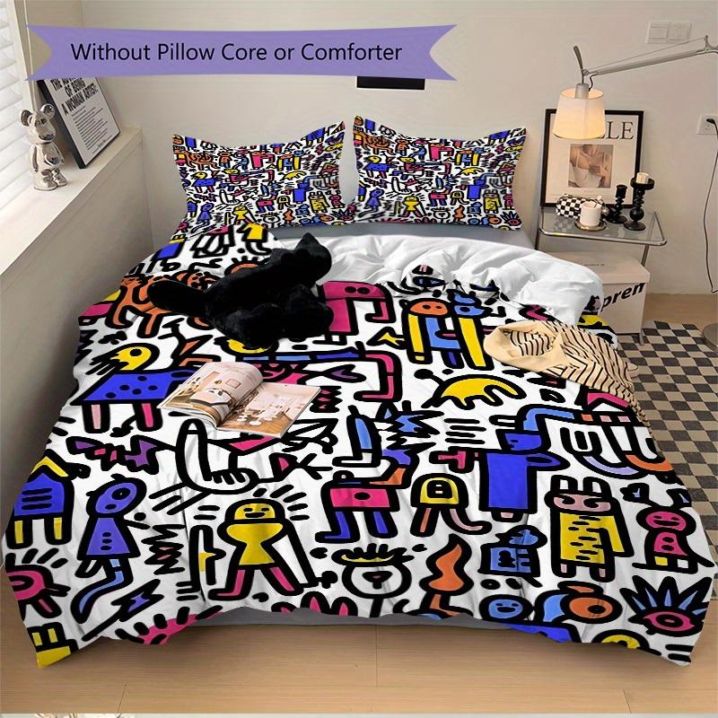 3Pcs Colorful Characters Printed Bedding Set, Breathable And Soft,(Includes 1 Duvet Cover And 2 Pillowcases, Quilt Not Included) yy250815157