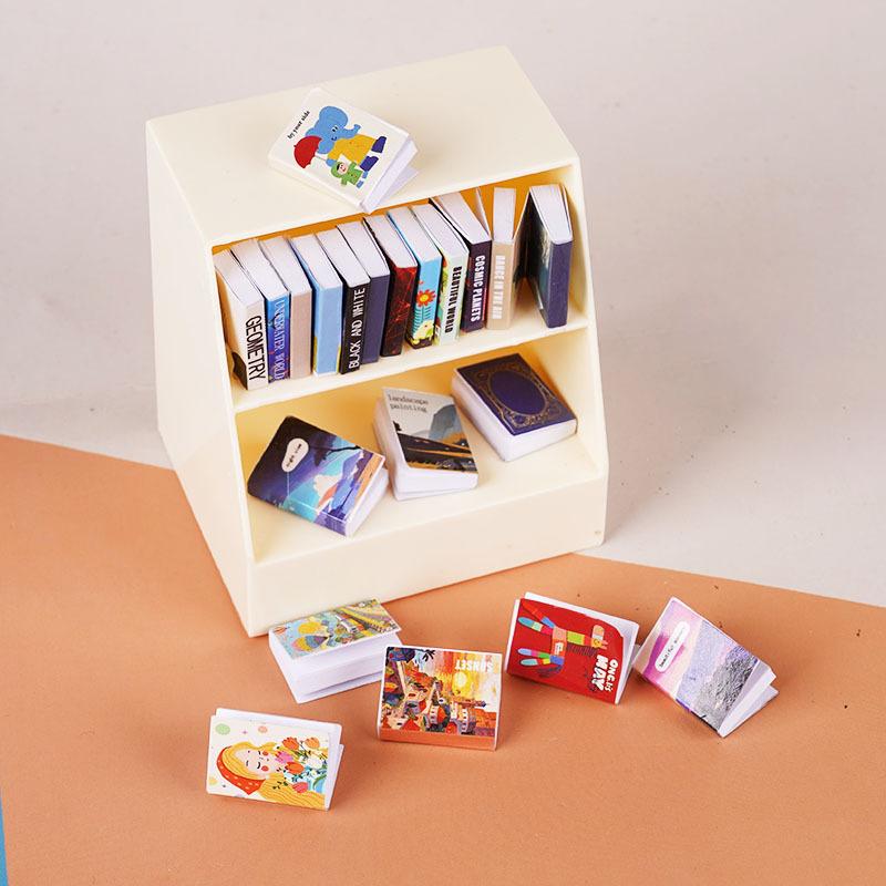 1 Set Doll House Accessories 1:12 Dollhouse Miniature Display Shelf Bookshelf With 20 Books Model Toy