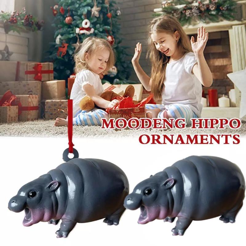 Hippo Christmas Moodeng Pendant Decoration Home Party Car Hanging Cute Ornament