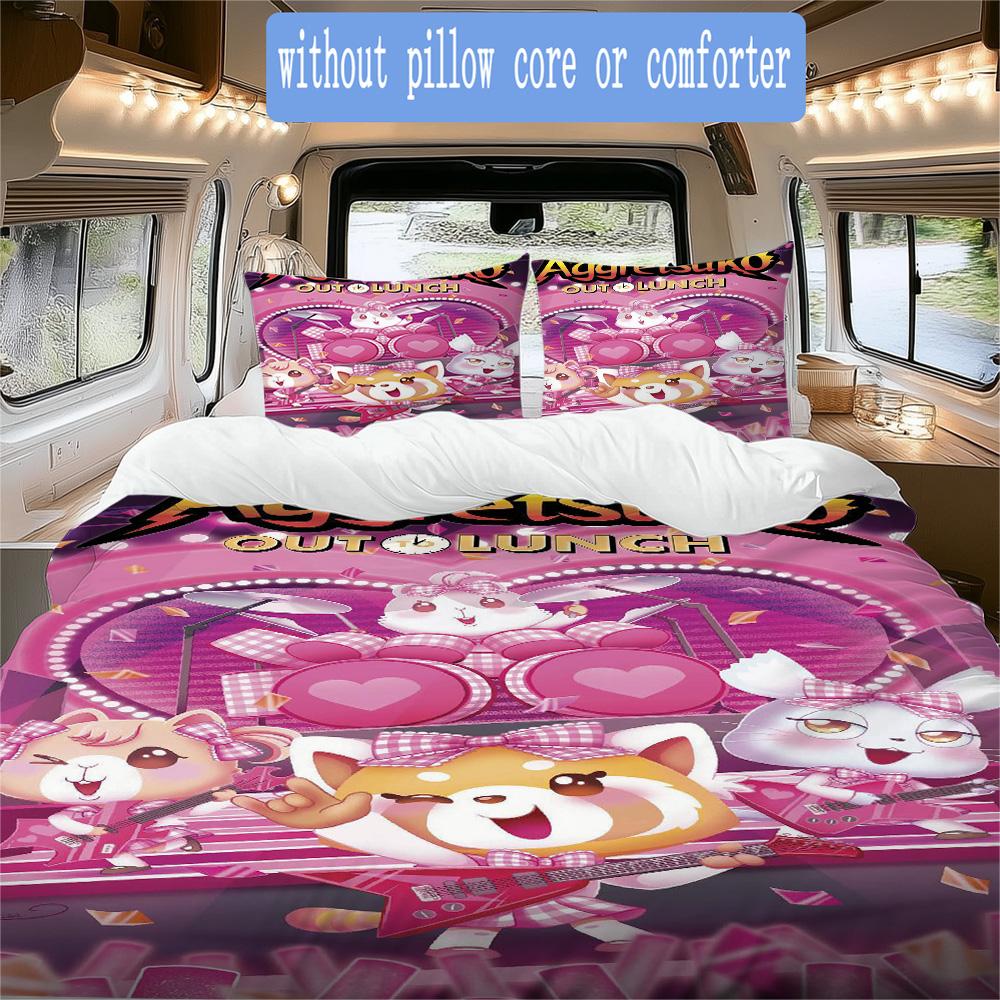 Aggretsuko Pattern Bedding,Quilt Set Quilt Cover Pillowcase Home Birthday Gift (1*duvet cover+2*pillowcase,without core)ASJT261020028