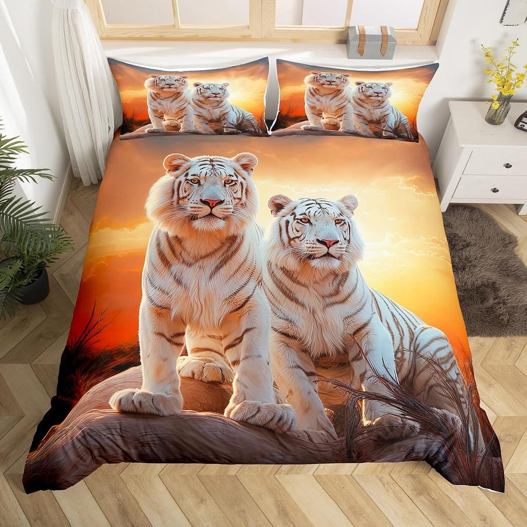 Cute Tiger Duvet Cover Full Queen King Size Jungle Wild Animal Bedding Set for Boys Teens Bedroom Decor Tiger Comforter Cover