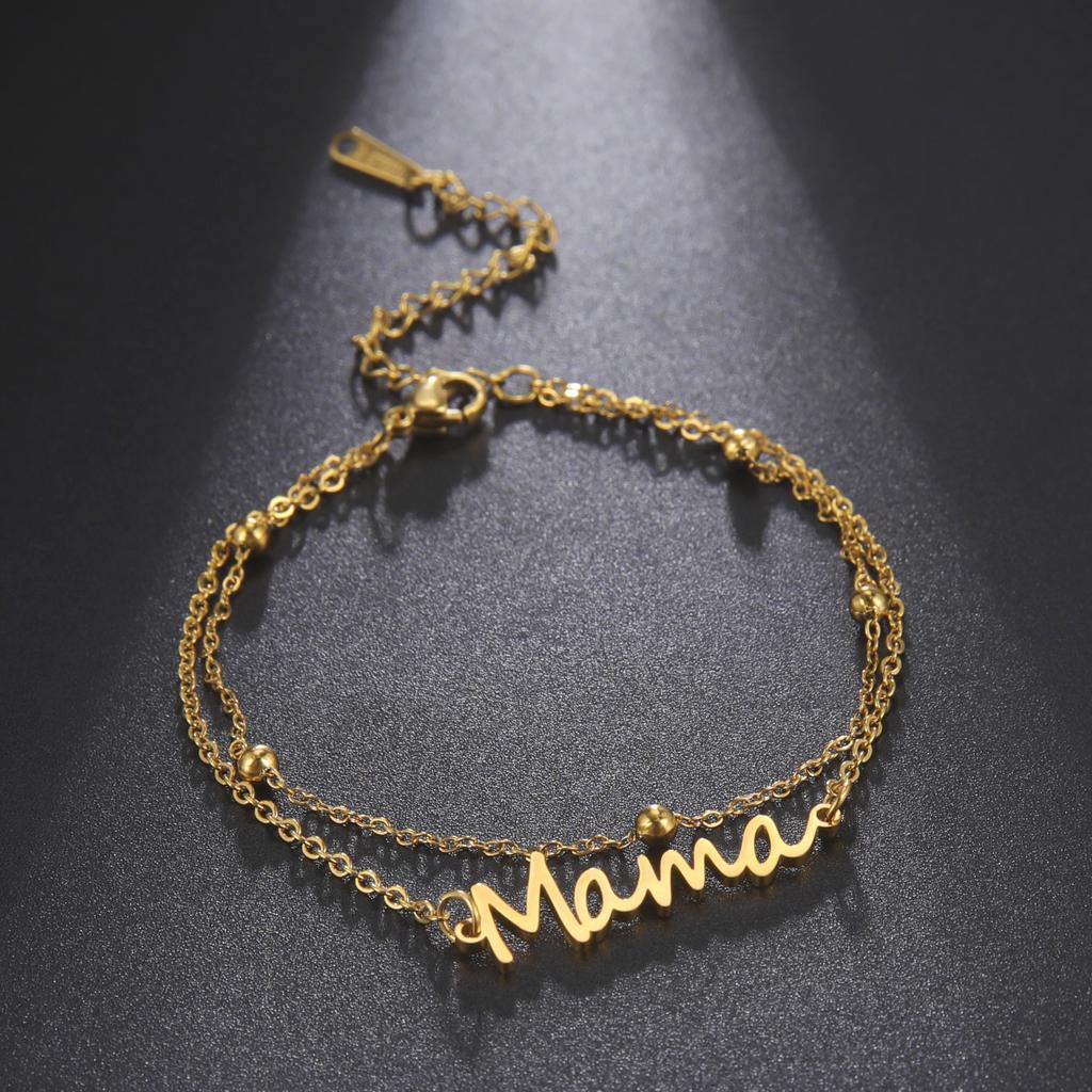 Fashion Letters Mama Charm Bracelet for Women Mom Stainless Steel Double Layer Beads Chains Mother's Day Jewelry Gifts