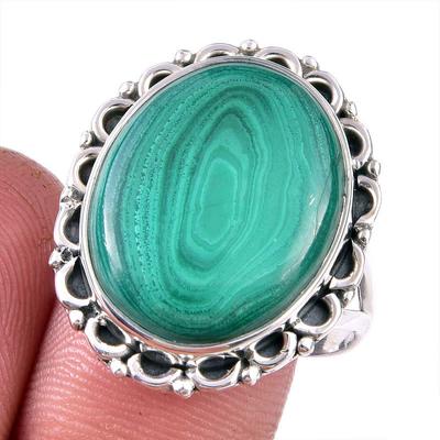 Natural Malachite Gemstone 925 Solid Sterling Silver Jewelry Ring Size 10 M3S48