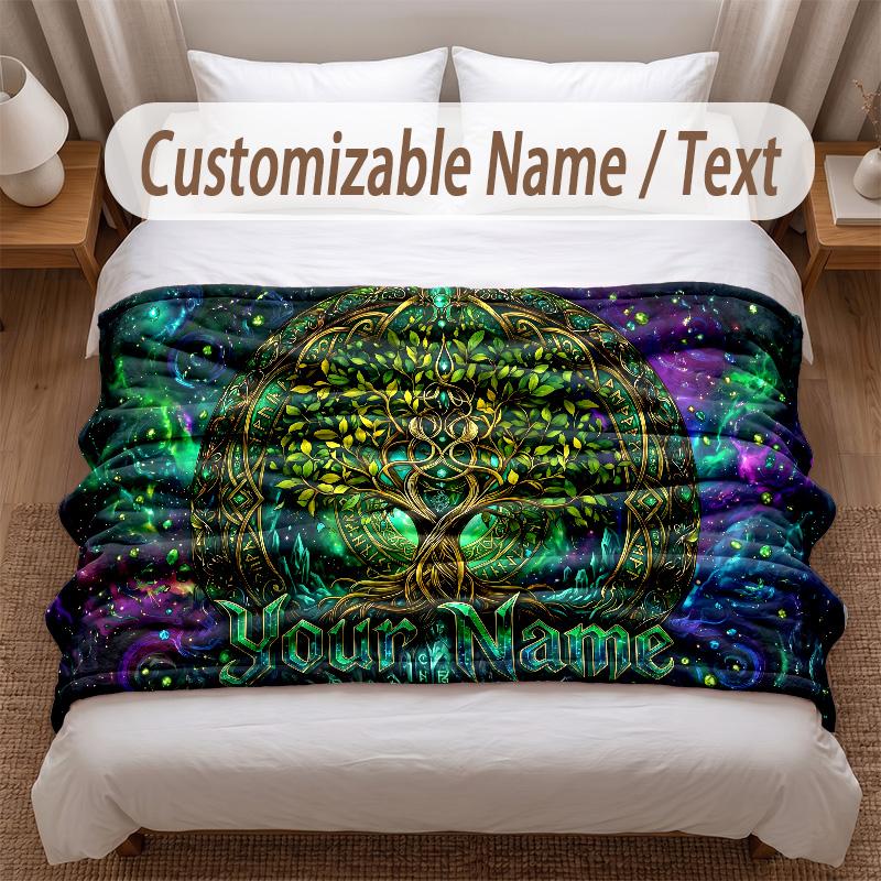 Tree of Life Theme Soft Blanket Personalized Custom Name Text Print Warm Blanket Home Sofa Bedroom Decor
