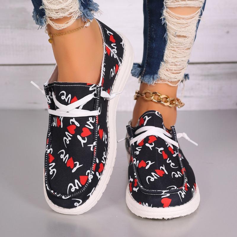 Foreign Trade Large Size New Flat-bottom Printed Canvas Shoes Comfortable Round Head Fashion Casual Shoes