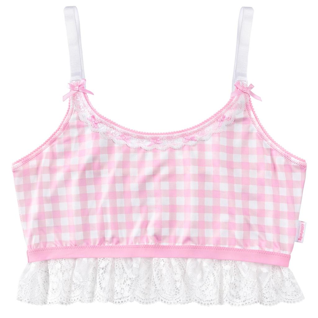 Bralette Set Smooth and Silky Like Camisole and XXXXL [LittleForBig] Women's 2-Piece (Gingham Lolita) - Milk, Panties, Pink,