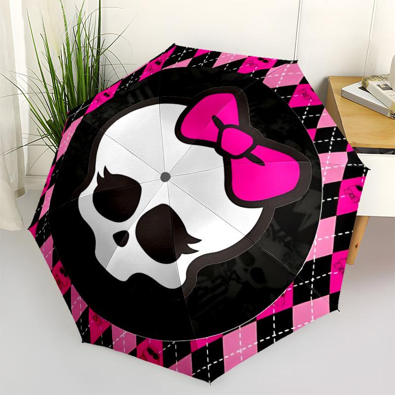 

1pc Monster High Skull Automatic Folding Umbrella - Portable Collapsible Design, 8-Rib Iron Frame, Durable Fabric yy251125210