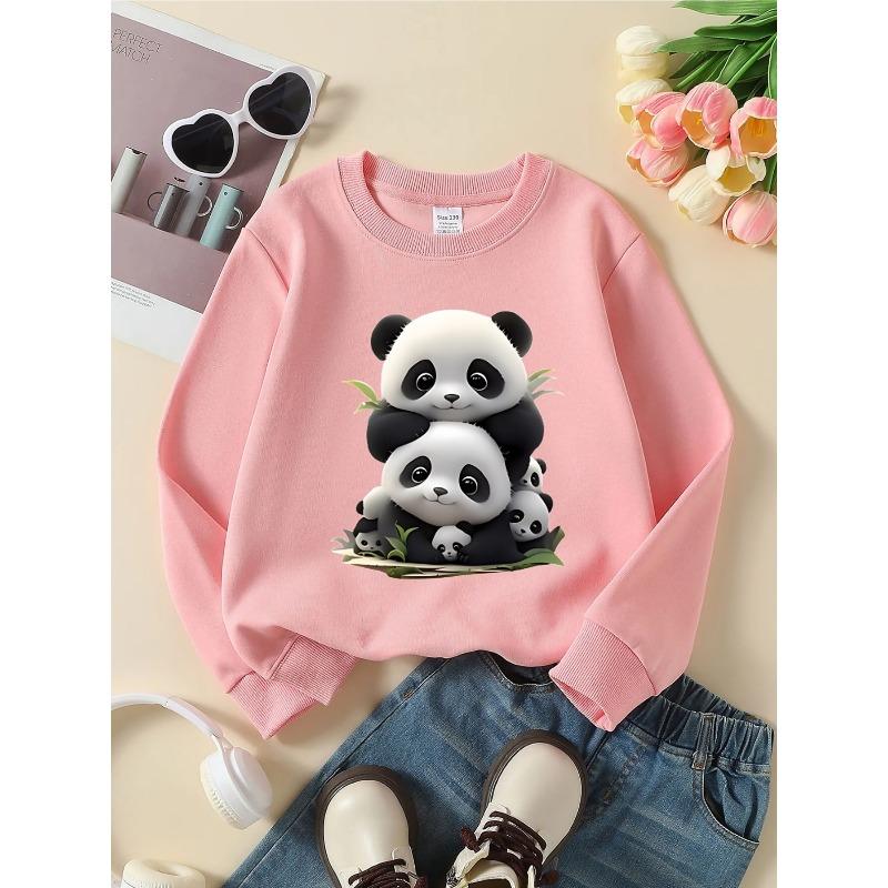 European Sizes Kids' Crewneck Sweatshirt - Cute Panda Stack Pattern Print | Sportswear and Casual Wear, Soft and Comfortable, Clothing, Teenagers