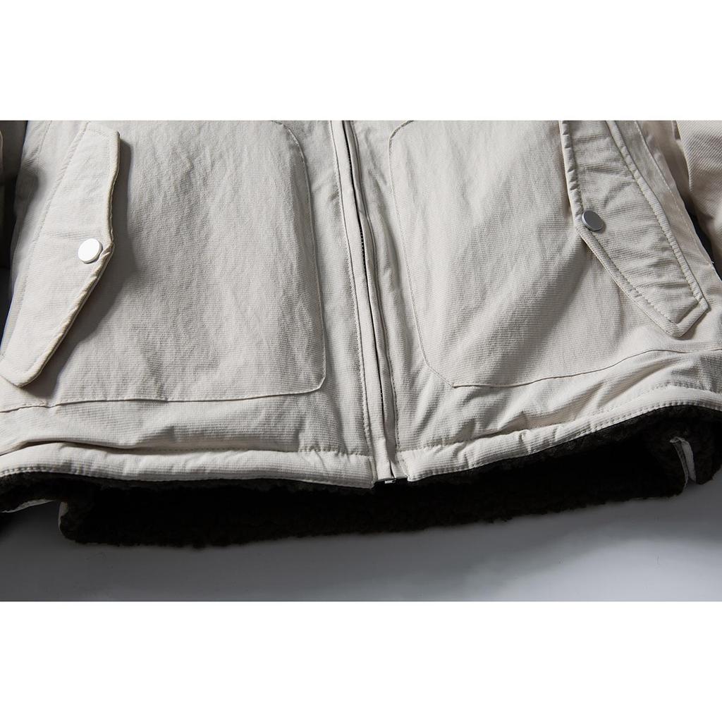 CROWD CITY Men's Japanese Retro Double-Sided Winter Lambswool Cotton Jacket Y598