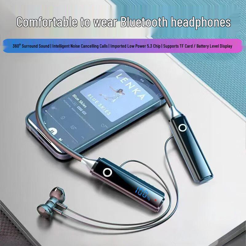 Wireless Bluetooth Earphones 003: Ultra-Long Battery Life, Power Display, Low Latency, Neckband Semi-In-Ear Design.