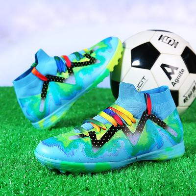 Men's Seamless Soccer Shoes Turf Training High Top AG/TF Double Spikes Breathable Comfortable Hundred Soccer Boots