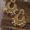 European and American Vintage Large Bead Colorful Tassel Earrings for Women, Ethnic Style Colorful Bohemian Earrings