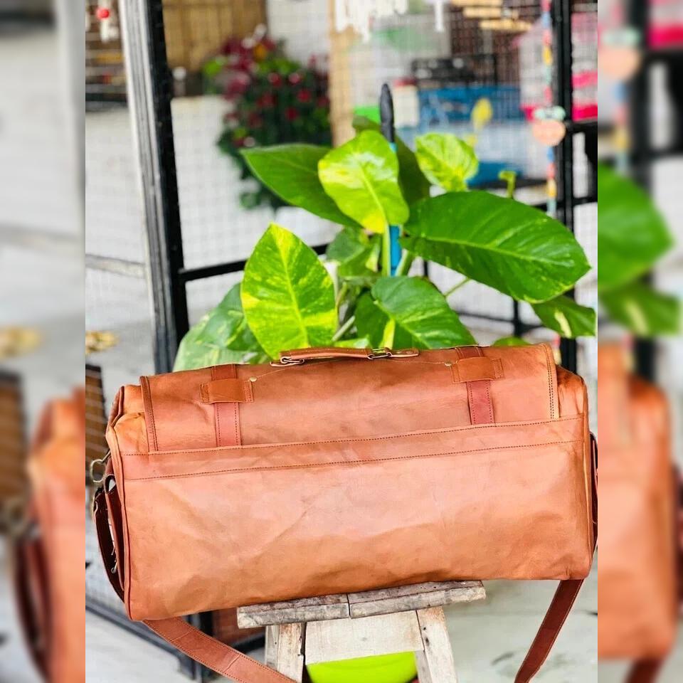 Leather Travel Duffel Genuine Gym Vintage Goat Duffle Bag