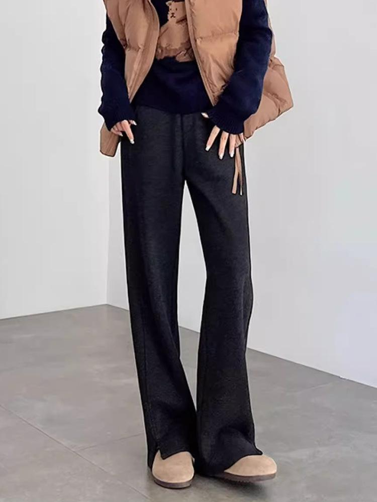 Women's Plus Size Velvet Herringbone Wool Wide-Leg Pants for Autumn/Winter