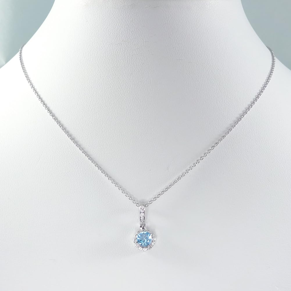 [Your and My Jewelry Box] Blue Topaz Necklace Pendant, SILVER925, 1.0 Carat, Luxurious CZ Surround Pendant [November Birthstone] [Gift Wrapped]