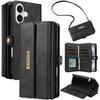 For Google Pixel 9 Pro XL 9 8 7 Pro 9A 8A 7A 6A Wallet Case 10-Card Holder Soft Magnetic Snap Shoulder Strap Zipper Pocket Case