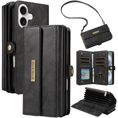 For Google Pixel 9 Pro XL 9 8 7 Pro 9A 8A 7A 6A Wallet Case 10-Card Holder Soft Magnetic Snap Shoulder Strap Zipper Pocket Case